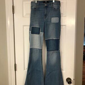 Hollister High-Rise Medium Wash Patchwork Flare Jeans
